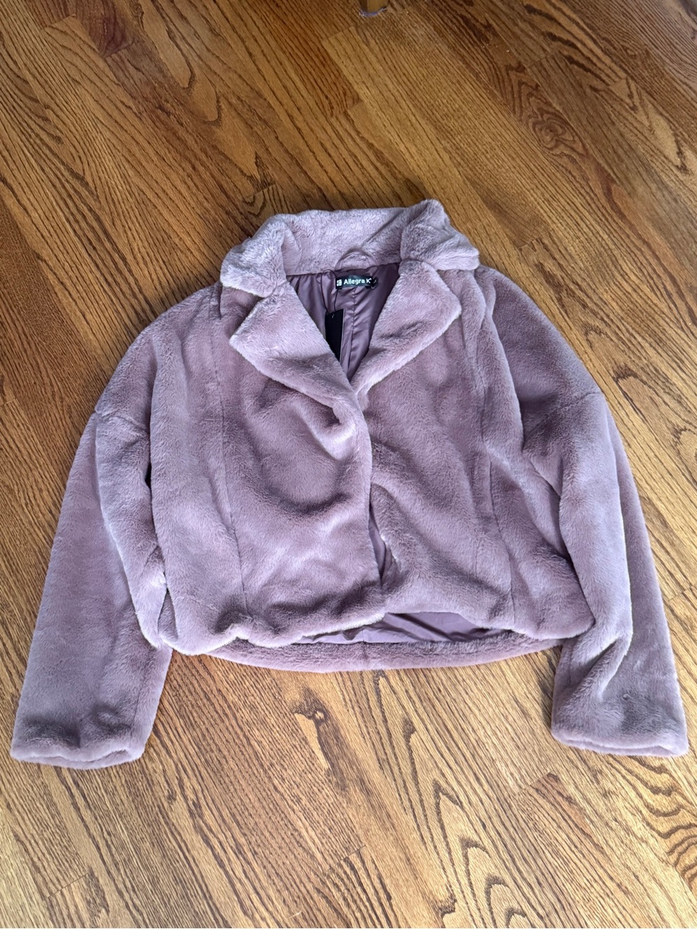 NWT! Size Large Allegra K Lavender Faux Fur Cropped Jacket - Women